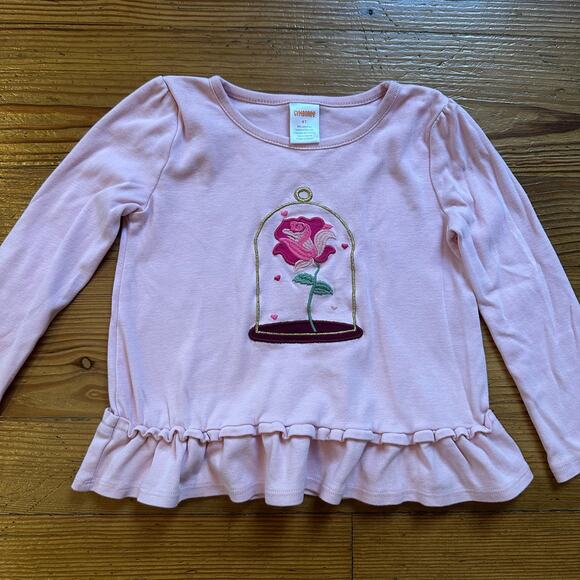 Gymboree Beauty and the Beast Rose pink long sleeve ruffle bottom shirt SIZE 4T - Picture 1 of 5
